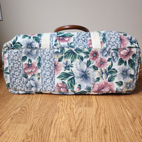 Gitano Floral Tapestry Weekender Duffle Bag With Leather Straps 90's Vintage - Picture 7 of 11